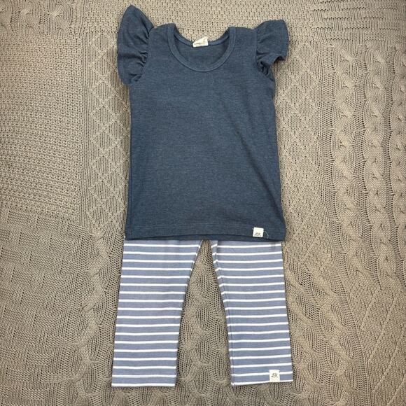 Little Road Co. Lulu and Roo Blue Ruffle Sleeve Top and Striped Pants Set ~ 2T - Picture 1 of 11